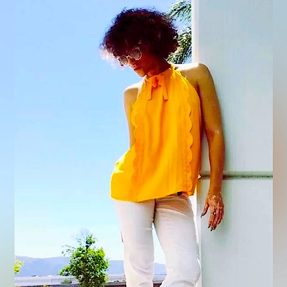 NEW RARE VICTORIA BECKHAM x TARGET MARIGOLD YELLOW HIGH NECK SCALLOPED TANK S